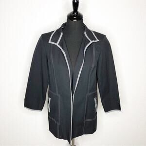 Ming Wang black white plaid trim hook front blazer jacket size Small